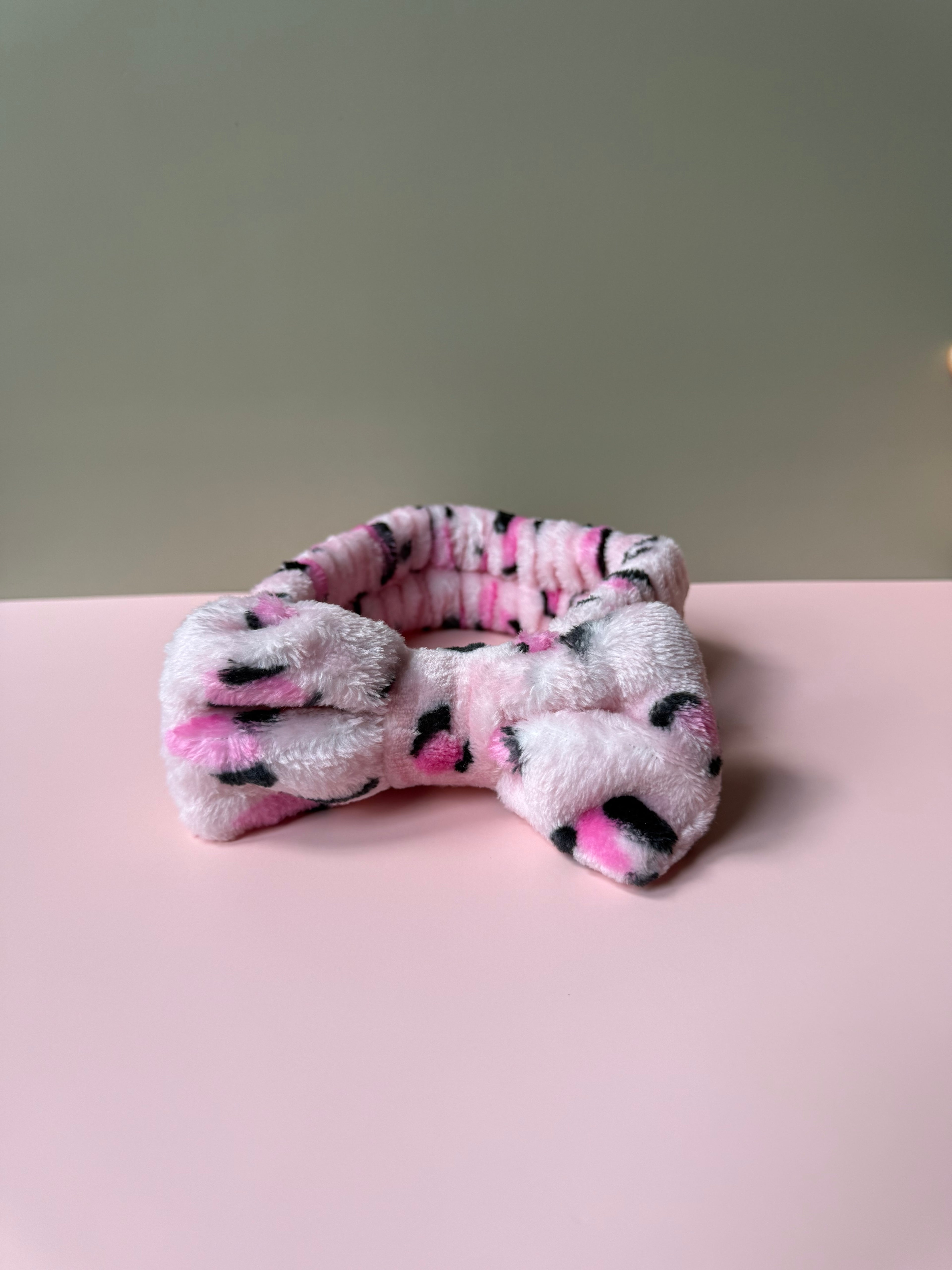 Pink Leopard Print Plush Spa Headband