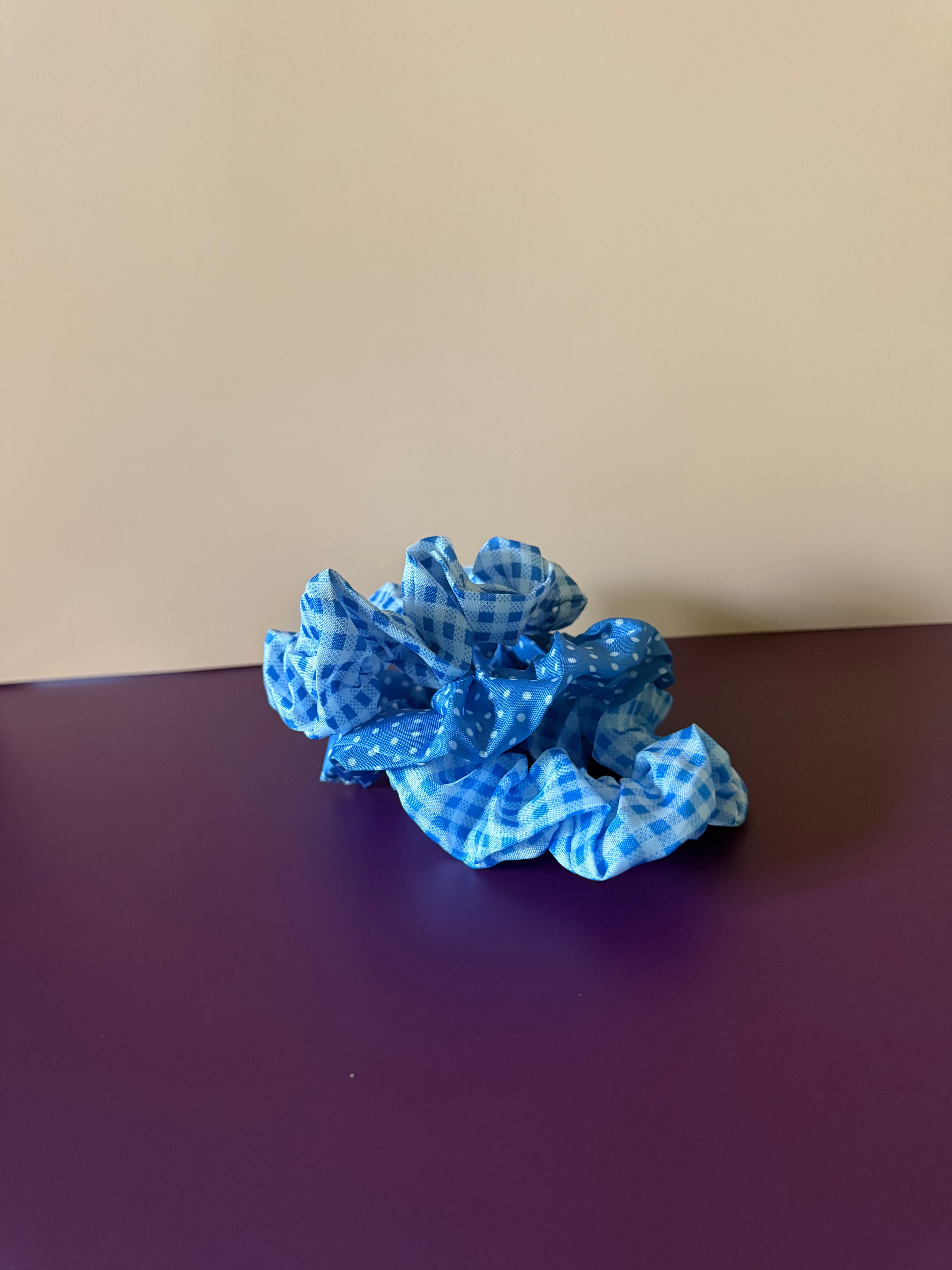 Blue Skies Gingham & Polka Dot Scrunchie Set